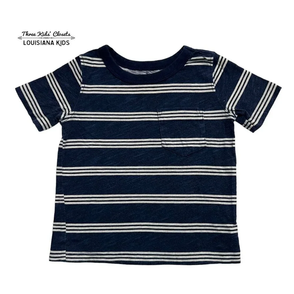 Carter's 12m Navy Blue & White Striped Pocket Tee Shirt